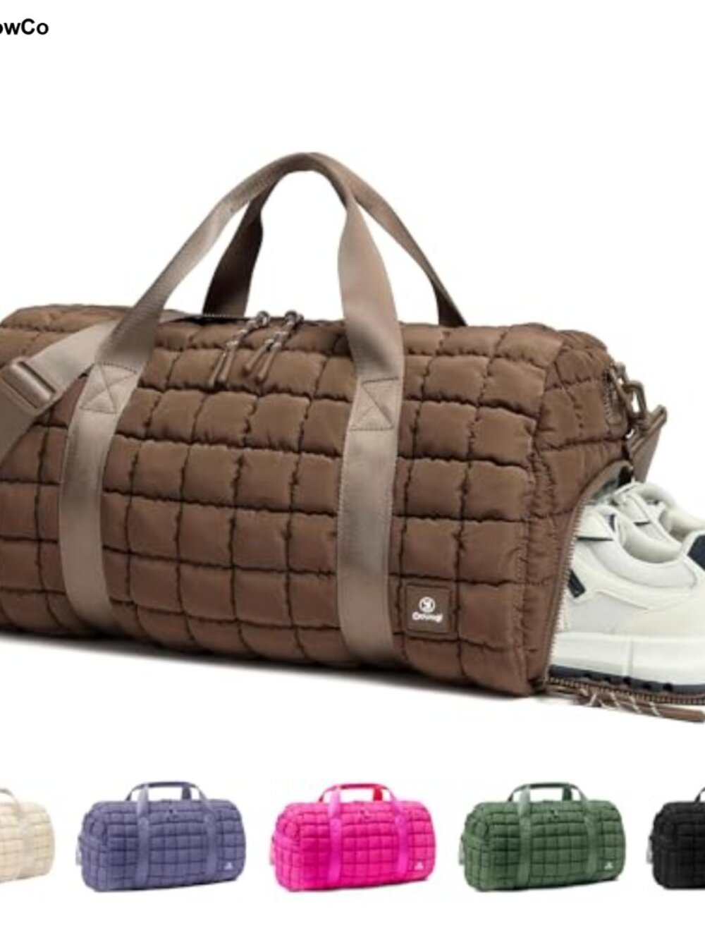 Quilted Gym Duffle Bag Nylon Weekender Travel Bag with Shoe Compartment
